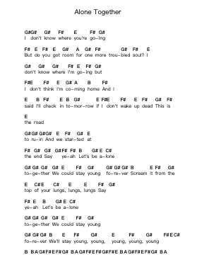 Alone Together Piano letter notes by Fall Out Boy - Arr.Calbrown Yertate