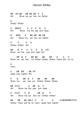 Venom Strike Piano letter notes by Anthem - Arr.Gillling