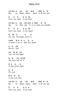 Baby Doll Piano letter notes by Cat Power - Arr.Boycehe