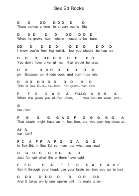 Sex Ed Rocks Piano letter notes by I Set My Friends on Fire - Arr.Ogreen Belker