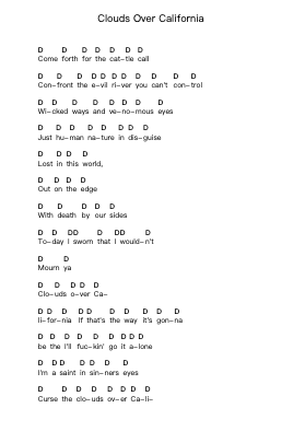 Clouds Over California Piano letter notes by DevilDriver - Arr.Lewcar
