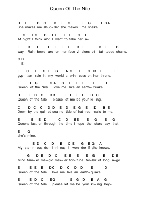 Queen Of The Nile 钢琴字母谱由 Dangerous Toys - 编曲 Kawar Rusfrank