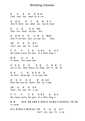 Shrinking Universe 钢琴字母谱由 Muse - 编曲 Cofvey Fieldmeo