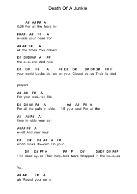Death Of A Junkie Piano letter notes by Seventh Void - Arr.Hugill
