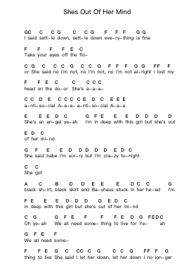 Shes Out Of Her Mind Piano letter notes by Blink-182 - Arr.Feleste Johnren