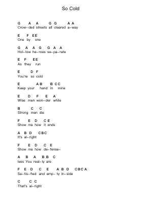 So Cold Piano letter notes by Breaking Benjamin - Arr.Yesea