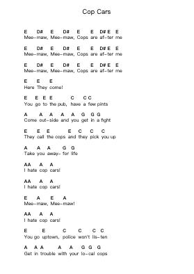 Cop Cars Piano letter notes by The Exploited - Arr.Rares