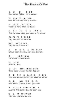 This Planets On Fire Piano letter notes by Sammy Hagar - Arr.Pocent