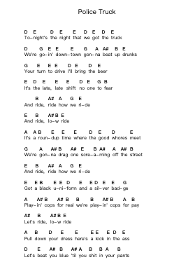 Police Truck Piano letter notes by Dead Kennedys - Arr.Yuledawn