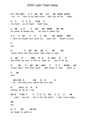 2000 Light Years Away 钢琴字母谱由 Green Day - 编曲 Macre Accer