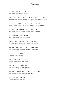 Fantasy 鋼琴字母譜由 The xx - 編曲 Judmons Bairdchel