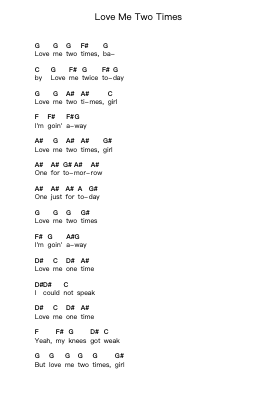 Love Me Two Times Piano letter notes by The Doors - Arr.Consdrow