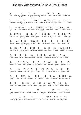 The Boy Who Wanted To Be A Real Puppet Piano letter notes by Sonata Arctica - Arr.Nites