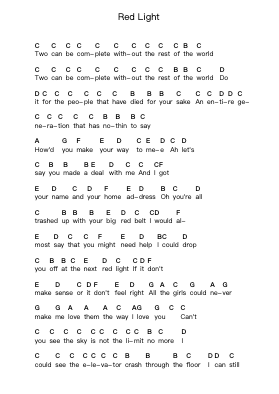 Red Light Piano letter notes by The Strokes - Arr.Dwightbright