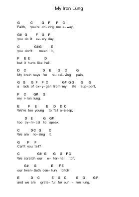 My Iron Lung Piano letter notes by Radiohead - Arr.Blithephne