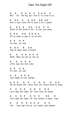 Take The Night Off Piano letter notes by Sick of It All - Arr.Haynin