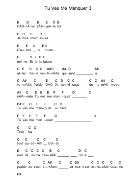 Tu Vas Me Manquer 3 Piano letter notes by Téléphone - Arr.Pullzie Willmiles