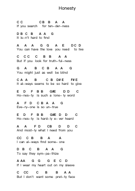 Honesty Piano letter notes by Billy Joel - Arr.Juddton Mucott