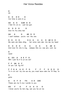 Her Voice Resides Piano letter notes by Bullet For My Valentine - Arr.Lynstrong Derlard