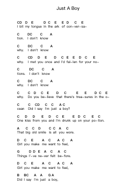Just A Boy Piano letter notes by Angus & Julia Stone - Arr.Boyleva Efglan