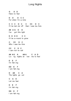 Long Nights Piano letter notes by Eddie Vedder - Arr.Irsharp Bartrah