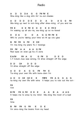 Radio Piano letter notes by Alkaline Trio - Arr.Fordtodd