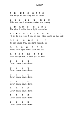 Down Piano letter notes by Blink-182 - Arr.Leoduke Hodwey