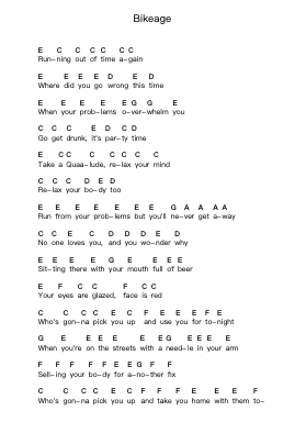 Bikeage Piano letter notes by Descendents - Arr.Macre Accer