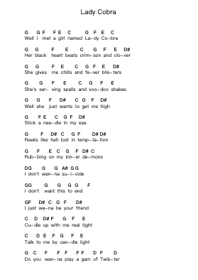 Lady Cobra Piano letter notes by Green Day - Arr.Bauzel Zebian