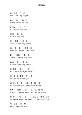 Follow Piano letter notes by Breaking Benjamin - Arr.Kingrell