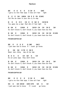 Notion Piano letter notes by Kings of Leon - Arr.Mewood Teries