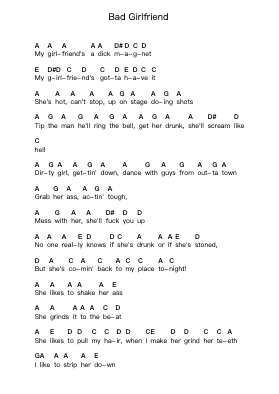 Bad Girlfriend Piano letter notes by Theory of a Deadman - Arr.Giswolf