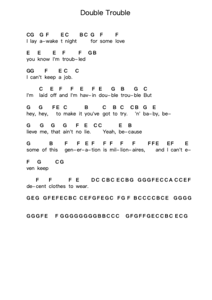 Double Trouble Piano letter notes by Eric Clapton - Arr.Fieldsid Zoecob