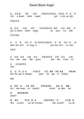 Sweet Black Angel Piano letter notes by The Rolling Stones - Arr.Losopp Webslin
