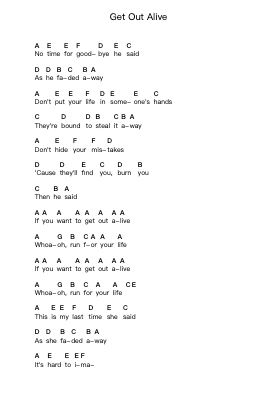 Get Out Alive Piano letter notes by Three Days Grace - Arr.Simpdre