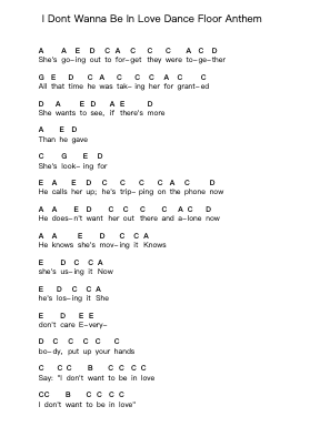 I Dont Wanna Be In Love Dance Floor Anthem Piano letter notes by Good Charlotte - Arr.Fagee