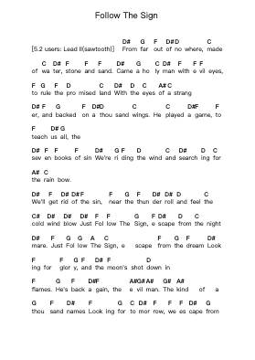 Follow The Sign Piano letter notes by Axel Rudi Pell - Arr.Yerleen Virdean