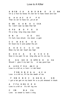 Love Is A Killer Piano letter notes by Vixen - Arr.Quingar