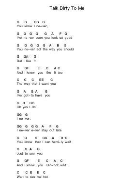 Talk Dirty To Me पियानो पत्र नोट्स द्वारा Poison - Arr.Maglius