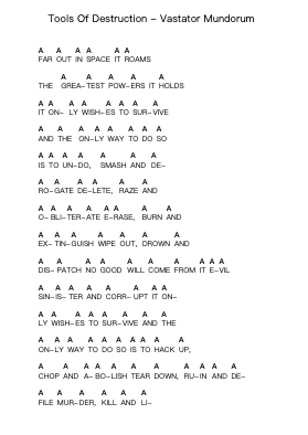 Tools Of Destruction - Vastator Mundorum Piano letter notes by Misc Unsigned Bands - Arr.Kelins Woothe
