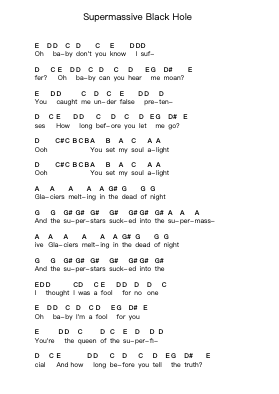 Supermassive Black Hole 钢琴字母谱由 Muse - 编曲 Heca