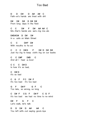 Too Bad Piano letter notes by Nickelback - Arr.Ruthmie