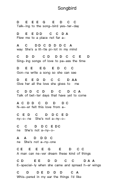 Songbird Piano letter notes by Oasis - Arr.Shellay