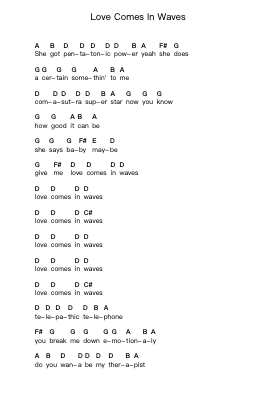 Love Comes In Waves Piano letter notes by Fastball - Arr.Birdco Osnel