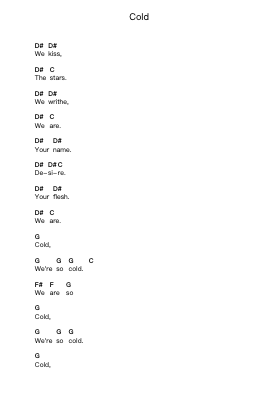 Cold Piano letter notes by Static-X - Arr.O'Cady Bobde