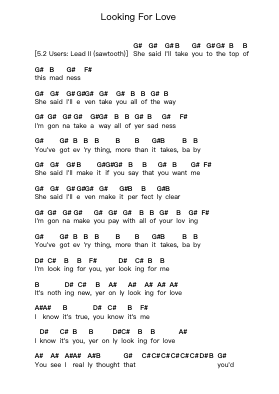Looking For Love Piano letter notes by Ratt - Arr.Melres