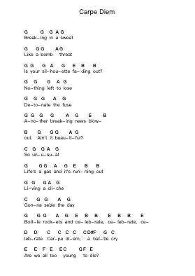 Carpe Diem Piano letter notes by Green Day - Arr.Foxbroad Wilsey