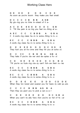 Working Class Hero Piano letter notes by Green Day - Arr.Make