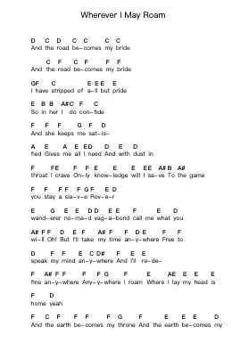 Wherever I May Roam Piano letter notes by Metallica - Arr.Hilltim Moobright