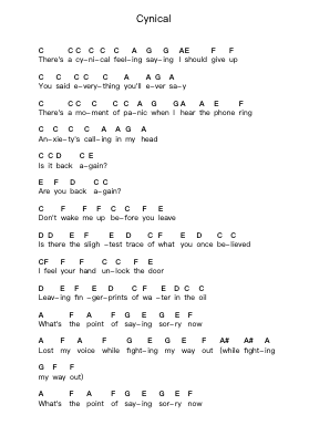 Cynical Piano letter notes by Blink-182 - Arr.Hancke Walkstan